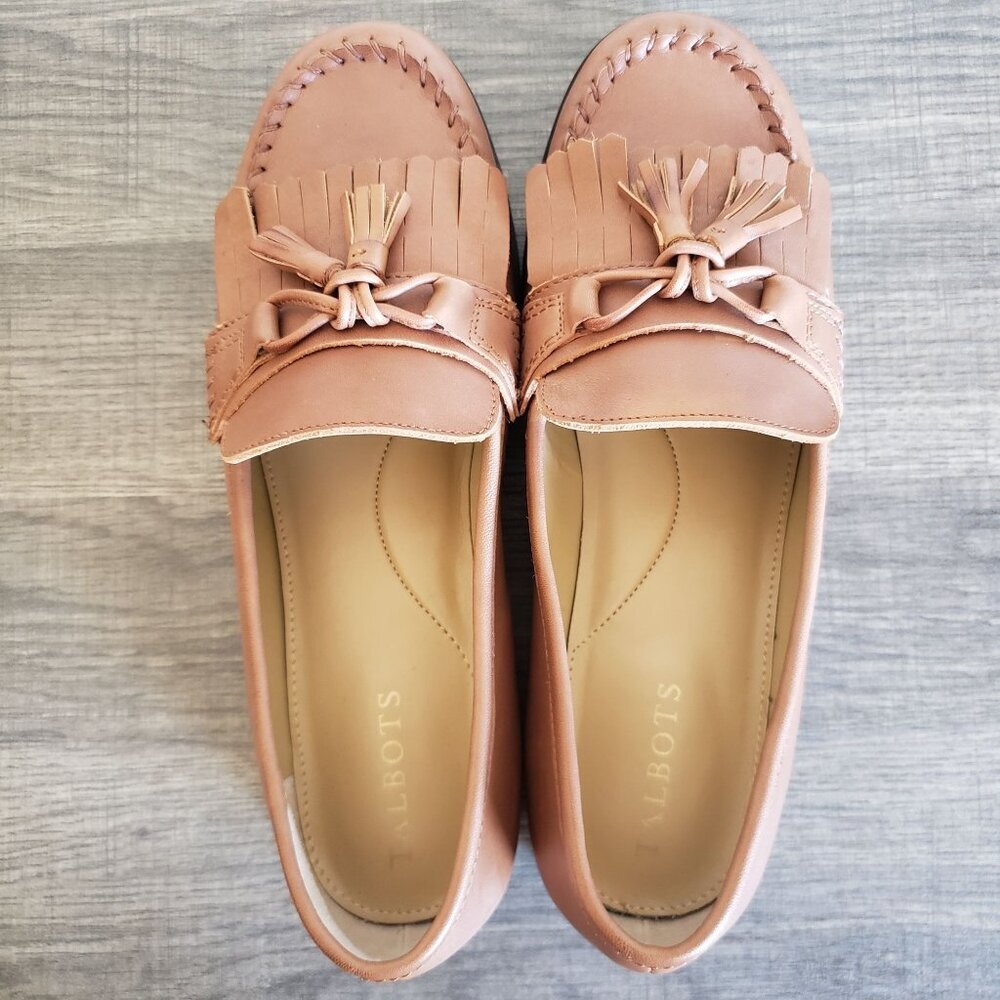 Talbots Leighton Kiltie Fringe Leather Slip-On Loafer Shoes Brown Size Women's 8 - Picture 5 of 12